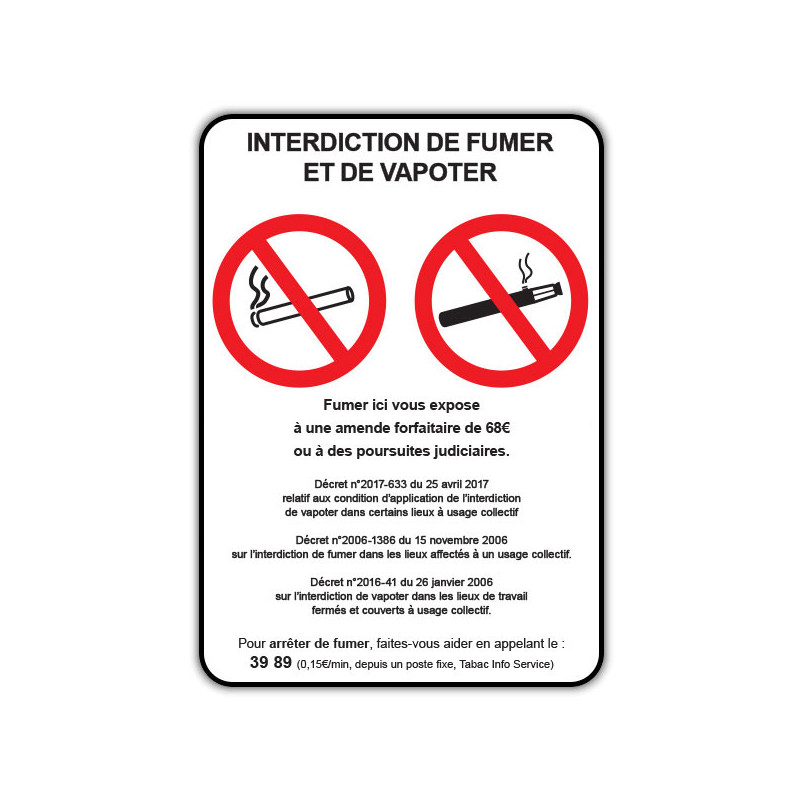 Panneau consigne  Interdiction de fumer et vapoter